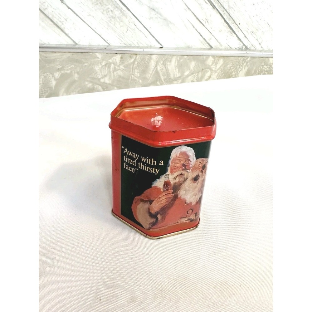 Vintage Coca Cola Santa Claus Candle In Metal Tin 1991 Christmas Holidays Decor